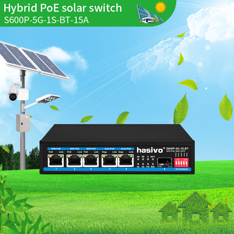 Hybrid uplink 5-port solar PoE switch-5A