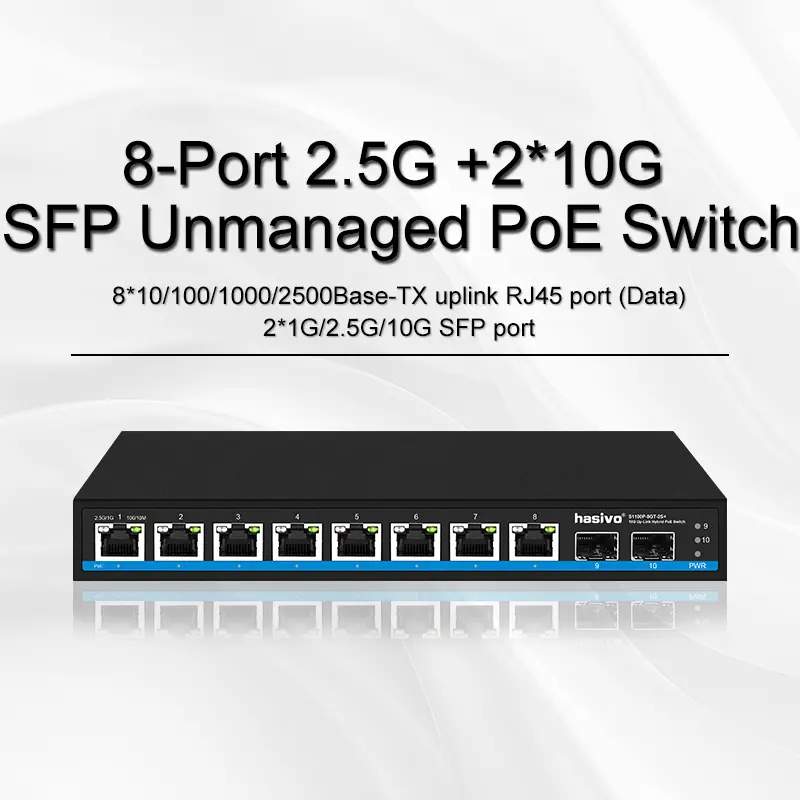8-Port 2.5G +2*10G SFP Unmanaged PoE Switch