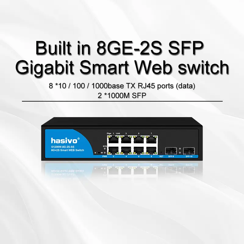 Built in 8GE-2SSFP Gigabit Smart WEB switch